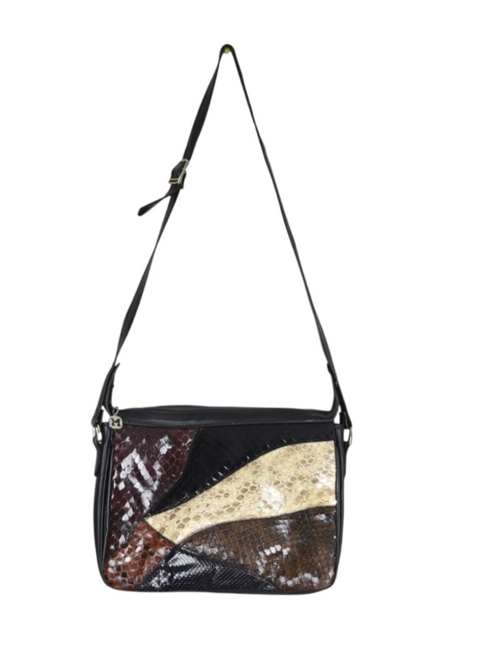 Vintage Cuero Vaca Leather Snakeskin Purse Shoulder Bag Black Patchwork